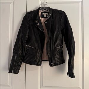H&M Black faux Leather Quilted Moto Jacket - Women size 2